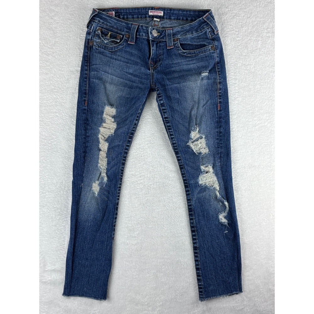 True Religion Becky Women's Jeans Distressed Raw Hem Denim Petite 29 Made in USA